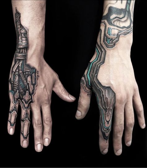 Bio Tech Tattoo, Mech Arm Tattoo, Robot Finger Tattoo, Steampunk Arm Sleeve Tattoo, Computer Tattoo Ideas For Men, Biomechanical Tattoo Hand, Terminator Hand Tattoo, Mech Tattoo Design, Robot Tattoo Ideas