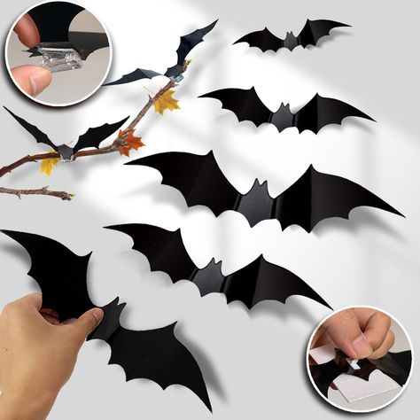 PRICES MAY VARY. NEW UPGRADED VERSION: You will receive 60 bats of various sizes, 120 pcs of adhesives, and 20 clips. Use the clips to attach the bats to patios, tree branches or string lights.60 pcs of clear non-marking adhesives for interior and glass windows that won't damage walls. 60pcs sponge adhesives can be used for outdoor door frames and more, super sticky. You can also use 2 adhesives on one bat, we provide plenty of adhesives to make sure the bats won't fall off. HALLOWEEN PARENT-CHI Halloween Fireplace, Scary Bat, Bat Decorations, Halloween Tablecloth, Halloween Bat Decorations, Bat Wall, Halloween Mantle, Diy Wall Decals, Halloween Table Decorations