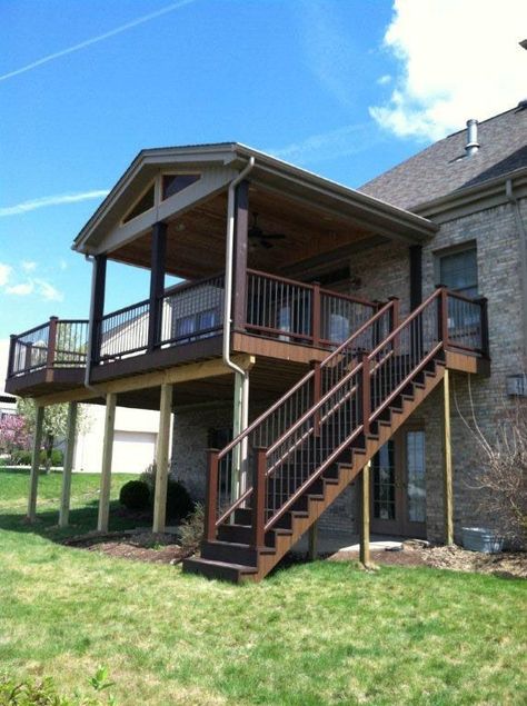 Create the design of your  Balconies or let BarndominiumFloorPlans provide models for you. You can have a choice with us. We construct Barndominium Floor Plans | Pole Barn House Plans | Metal Building Homes | Metal Barn Homes. Visit https://barndominiumfloorplans.com/ for more inquiries.  We love to hear from you. Elevated Back Porch Ideas, Second Story Deck With Roof, Elevated Deck, Balcony Screen, Freestanding Deck, Second Story Deck, Pergola Diy, Covered Patio Design, Screened Porch Designs