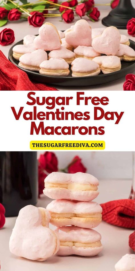 Valentines Day Macarons, Heart Shaped Macarons, Shaped Macarons, Party Planning Food, No Sugar Desserts, Valentines Party Food, Low Carb Holiday, Sugar Free Recipes Desserts, Low Carbohydrate Recipes