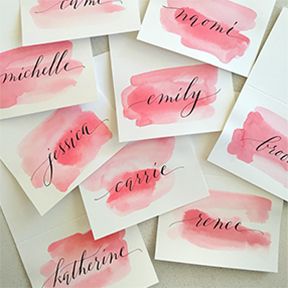 Pink watercolor PC Watercolor Name Tags, Sorority Name Tags, Pink Name Tag, Pink Place Cards, Diy Name Tags, Calligraphy Wedding Invitations, Pink Names, Ra Ideas, Watercolor Bookmarks