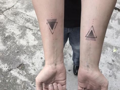 The Double Triangle Tattoo Meaning And 32 Designs To Shape Your Idea Tattoo Siblings, Triangle Tattoo Meaning, Symbol For Family Tattoo, Love Symbol Tattoos, Tattoo Ankle, Super Tattoo, Triangle Tattoos, Tattoo Signs, Matching Couple Tattoos