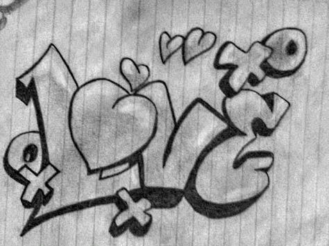 Love is a 4 letter word... Easy Graffiti Drawings, Graffiti Art Letters, Graffiti Quotes, Love Graffiti, Graffiti Letters, Graffiti Words, Chicano Drawings, Graffiti Lettering Fonts, Graffiti Writing