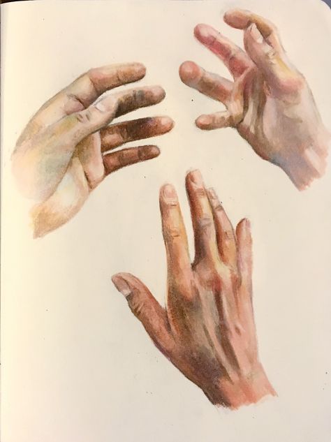 How to draw hands! Colored Pencil Hand Drawing, Hand Drawing Watercolor, Hand Reference Painting, Watercolor Hands Tutorial, Hand Drawing Colored Pencil, Realistic Hands Drawing, How To Paint Hands Acrylic, How To Paint Hands, Painting Of Hands Acrylic