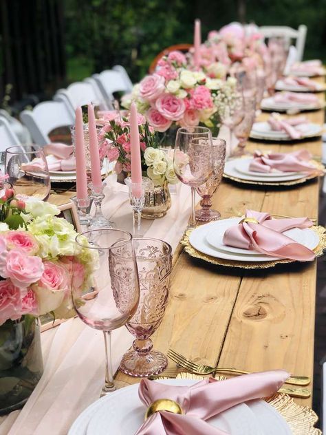 Mia is ONE Birthday Party Ideas | Photo 10 of 11 One Birthday Party Ideas, Pink Party Tables, Pink Table Decorations, Pink Table Settings, Dinner Party Table Settings, Girly Birthday Party, Brunch Decor, Elegant Birthday Party, Birthday Lunch