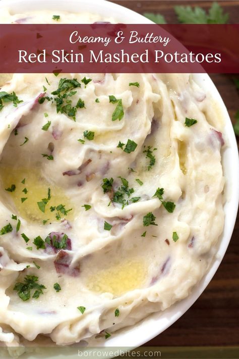 Easy, creamy, buttery red skinned mashed potatoes are simply the best! No peeling required! Great as an everyday side dish or to make holiday meals easier. #redskinnedmashedpotatoes #easy #potato #redskinnedpotatoes #sidedish #homemade #recipe #howtomake #thanksgivingrecipe #christmasrecipe #mashedpotatoes Red Skinned Mashed Potatoes, Red Skin Mashed Potatoes, Quick Easy Side Dishes, Mashed Red Potatoes, Red Skin Potatoes, How To Make Red, Potatoes Recipes, Side Dishes For Chicken, Fresh Salad Recipes