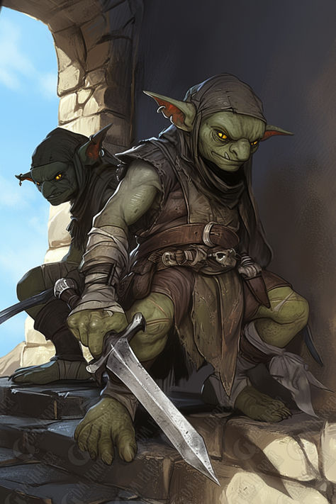 Beedo & Vark, Goblins (Storm King's Thunder) Half Goblin Half Human, Goblin Engineer, Goblin Pirate, Goblin Dnd, Goblin Warrior, Goblin Character, Goblin Art, Creature Artwork, Fantasy Races