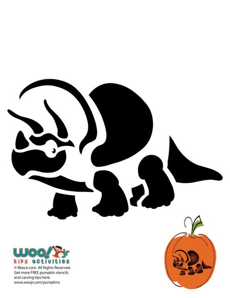 Dinosaur Printable Pumpkin Stencils | Woo! Jr. Kids Activities Dinosaur Pumpkin Carving Template, Dino Pumpkin Carving Ideas, Dinosaur Pumpkin Carving, Dinosaur Pumpkin, Pumpkin Carving Stencils Templates, Dinosaur Template, Printable Pumpkin Stencils, Pumpkin Stencils Free, Dinosaur Printable