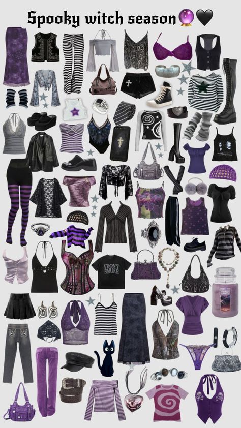 Outfit Ideas Purple, Witch Season, Y2k Instagram, Aesthetic Y2k Outfits, Purple Y2k, Witchy Outfits, Purple Goth, Purple Witch, Closet Aesthetic