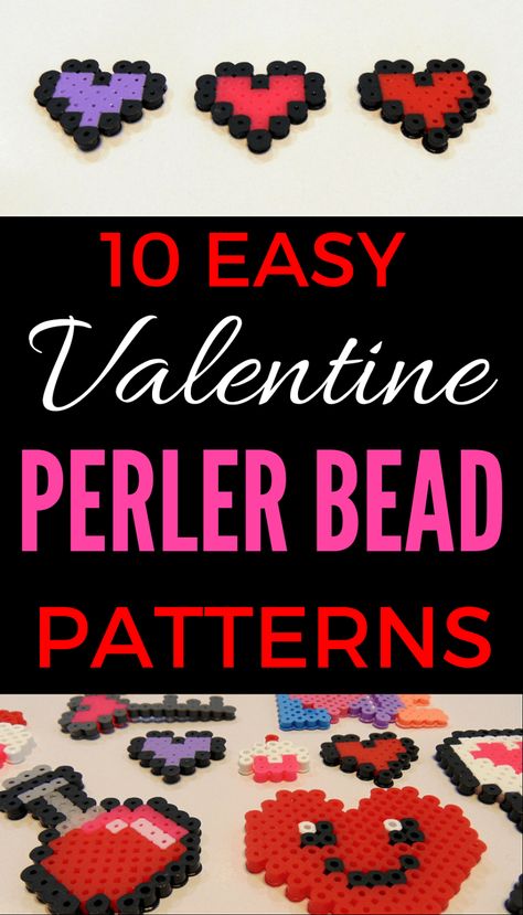 Looking for a fun Valentine craft check out these Easy Valentine Perler Bead Patterns #valentines #valentinecrafts #valentinesday #perlerbeads Bead Crafts For Kids, Bead Jewelry Ideas, Patterns For Bracelets, Melty Bead Patterns, Pearl Beads Pattern, Fuse Bead Patterns, Valentines Patterns, Hama Beads Patterns, Melting Beads