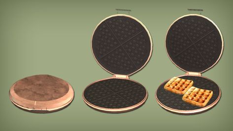 This is a 4to2 conversion from Balkanika, medium poly. It's a small kitchen appliance, your sims can prepare 5 types of waffles: classic, vanilla, strawberry, pistachio and chocolate. Children can use... Sims 4 Waffle Maker Cc, Sims 4 Waffle Maker, Ts2 Cc Furniture, Strawberry Pistachio, Waffle Machine, Sims 4 Cc Eyes, Sims 3 Mods, Sims 4 Kitchen, Hamma Beads Ideas