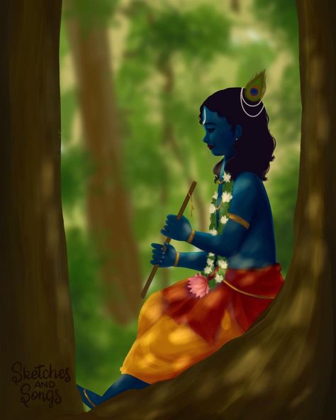 Radha Krishna Charan, Krishna Charan, Krishna Sitting, Janmashtami Wallpapers, Sitting Under A Tree, Dappled Sunlight, Krishna Gif, Radhe Krishna Wallpapers, Radha Krishna Songs