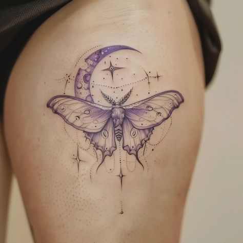 Moth And Moon Phases Tattoo, Moth Tattoo Collarbone, Fuzzy Moth Tattoo, Luna Moth Back Tattoo, Deathmoth Design Tattoo, Luna Moth Tattoo Color, Pretty Moth Tattoo, Cute Moth Tattoo, Luna Moth Symbolism