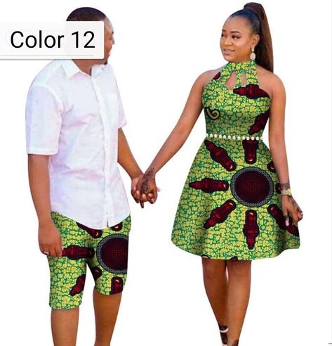 African couple Cotton clothing wax printing Women Dress and Men's Shirt Pants African Couple, Couples African Outfits, Man Shorts, African Traditional Wear, Matching Clothing, Best African Dresses, Short African Dresses, African Inspired Clothing, Afrikaanse Mode