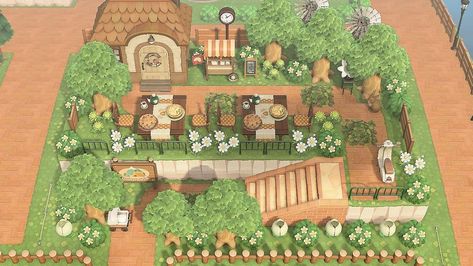 Acnh English Village, English Garden Animal Crossing, Acnh Incline Ideas, Acnh Square Ideas, Animal Crossing Plaza Ideas Cottagecore, Jardin Animal Crossing New Horizon, Acnh Villager House Exterior, Resident Services Animal Crossing Ideas Cottagecore, Acnh Cottagecore Resident Services