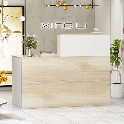 Reception Desk Wood Front Counter Table w/ Lockable Storage by Timechee - On Sale - Bed Bath & Beyond - 35554283 Modern Front Desk, Simple Reception Desk, Retail Checkout, Desk With Filing Cabinet, Office Boutique, White Reception Desk, Wood Reception Desk, Desk Modern Design, Waiting Room Design