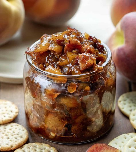 Peach Bacon Jam Peach Bacon Jam, Bacon Jam Appetizer, Homesteader Recipes, Bacon Onion Jam, Chicken Wing Recipes Fried, Bacon Jam Recipe, Almond Tart, Salad Dressing Recipes Homemade, Christmas Homemade