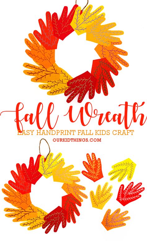 Handprint Fall Leaf Wreath Craft Handprint Leaf Wreath, Fall Handprint Wreath, Fall Wreath Craft Preschool, Fall Leaf Wreath Crafts For Kids, Hand Wreath Craft Kids, Autumn Handprint Crafts, Harvest Crafts For Preschool, Leaf Wreath Craft For Kids, November Preschool Crafts