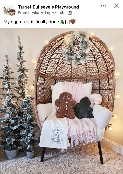 Egg Chair Christmas Decor, Christmas Egg Chair, Egg Chair Christmas Photoshoot, Egg Chair Decor, Boho Egg Chair Photoshoot, Target Egg Chair Living Room, Christmas Bed Photoshoot Kids, Target Egg Chair, Fire Kids