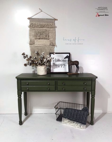 Olive Green Entry Table, Dark Green Entry Table, Dark Green Console Table, Green Entry Table, Green Console Table, Display Family Photos, Tv Table, Entryway Table Decor, Artisan Furniture