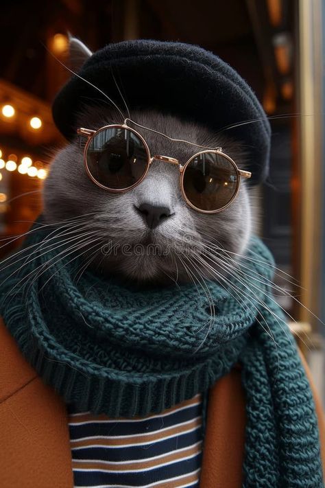 Portrait of a cat with glasses and a hat in the city . The concept of travel royalty free stock images Animals In Hats, Cat With Glasses, Travel Ad, Cat Glasses, Wearing Glasses, A Cat, Stock Images Free, The City, Photo Image