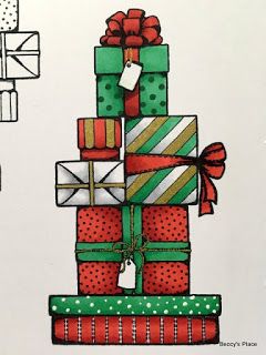 Beccy's Place Christmas Presents Drawing, Presents Drawing, Christmas Present Drawing, Present Drawing, Watercolor Christmas Cards Diy, Chrismas Cards, Xmas Drawing, Christmas Tree With Presents, Christmas Yard Art