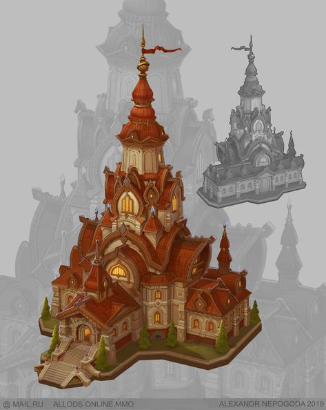 ArtStation - Allods Online Town Hall Concept Art, Alexandr Nepogoda Minecraft Shoe House, Town Hall Concept Art, Fantasy Town Hall, Minecraft Medieval Town Hall, Steampunk Cities, Fantasy House Concept, Castle Concept Art, Town Cartoon, Mc Ig