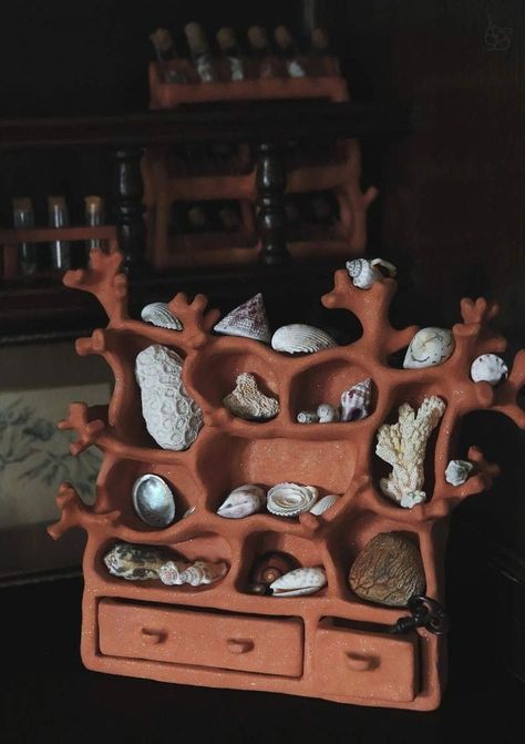 Create Pin for ad Ceramic Curio Shelf, Cool Pottery Ideas, Useful Clay Projects, Little Clay Things, Clay Shelf, Curiosity Shelf, Aesthetic Shelf, Ceramic Shelf, Red Clay Pottery