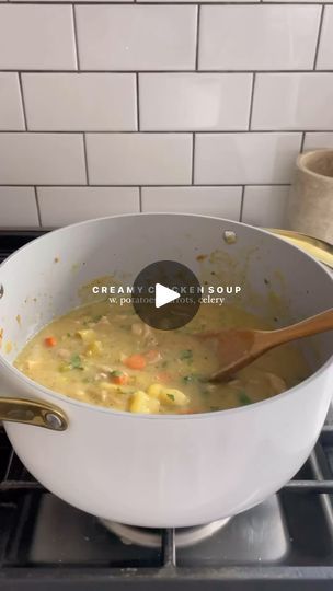 490K views · 21K reactions | creamy chicken soup <3 

Via: @sweatysweetpotato

ingredients:
1 yellow onion, diced
5 large carrots, peeled and diced 
5 celery stalks, diced 
6 yellow potatoes, 3 cut in half and 3 diced into smaller chunks 
3 cloves garlic, minced 
1 heaping tsp italian seasoning (or 1/2 tsp dried basil, 1/4 tsp dried parsley, 1/4 dried tsp thyme)
1 tsp each salt & pepper (+ more to taste)
4-5 boneless, skinless chicken thighs 
4 cups chicken broth 
2 tbsp olive oil 
1/4 cup plain yogurt 

- add olive oil to a large pot over medium heat. once warm, add garlic and onion and sauté for 2-3 minutes 
- toss in carrots, celery, smaller diced potatoes, and spices. sauté for about 5 minutes (until veggies soften slightly)
- next, add raw chicken, potato halves, and broth. make sure Healthy Mummy Recipes, Mummy Recipes, Bon Appetite Recipes, Chicken Potato, Creamy Chicken Soup, Carrots Celery, Dried Parsley, Chicken Orzo, Yellow Potatoes