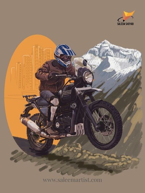 Royal Enfield Illustration, Bike Illustration Art, Entry Artwork, Bike Wheel Art, Bikes Illustration, Himalayan Bike, Iklan Vintage, Kaos Vintage, Himalayan Royal Enfield