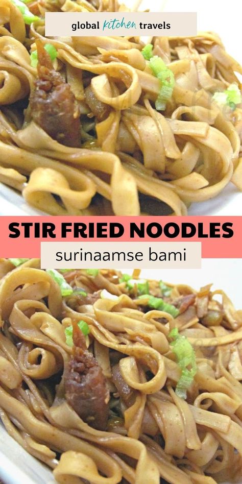 Suriname Style Bami Goreng has the same flavors you expect from Indonesian Food as this recipe comes from the Indonesian community of Suriname. Quick and Easy, these delicious noodles are sweet, spicy and smoky all at the same time. #noodles Suriname Recipes || Surinaamse Food Bami Recipe, Indonesian Food Recipes, Suriname Recipes, Stir Fried Noodles, Suriname Food, Delicious Noodles, Glo Girl, Indonesian Recipes, Stir Fry Noodles