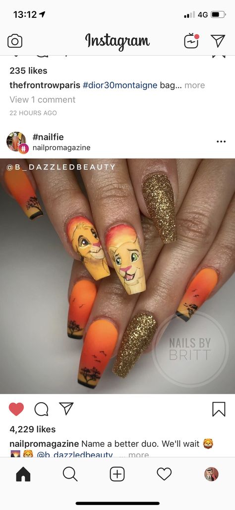 Lion Nail Art, Lion King Nail Art, Disney Nails Lion King, Nala Makeup Lion King, Simba Makeup Lion King, Lion King Nails, King Nails, Lion King Musical, Pop Art Nails