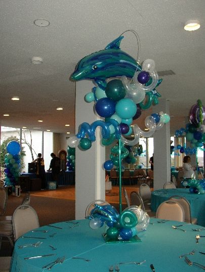 Dolphin Balloon Topiary for decorations Dolphin Party Ideas, Dolphin Balloons, Dolphin Birthday Parties, Dolphin Birthday, Balloon Topiary, Dolphin Party, Sea Party Ideas, Balloon Centerpiece, Ocean Birthday Party