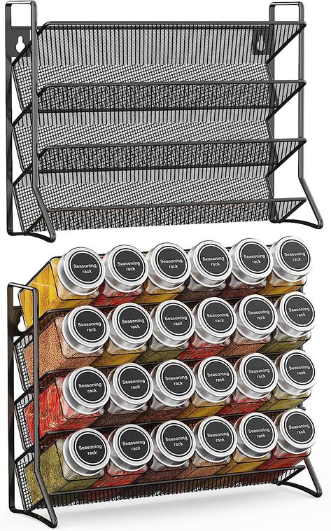 Kcysta Spice Rack, 2 Pack Spice Rack Organizer for Cabinet, Wall Mounted Spice Rack Organizer for 4oz Spice Jars, Black Ladybug Organization, Mounted Spice Rack, Spice Rack Wall, Spice Rack Ideas, Wall Spice Rack, Countertop Spice Rack, Hanging Spice Rack, Cabinet Spice Rack, Spice Organizers