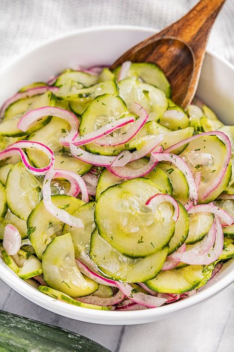 Cucumber Salad Fresh Cucumber Salad, Easy Cucumber Salad, Stay At Home Chef, Fresh Cucumber, Creamy Cucumber Salad, Cucumbers And Onions, Creamy Cucumbers, Cucumber Recipes Salad, Cucumber Recipes