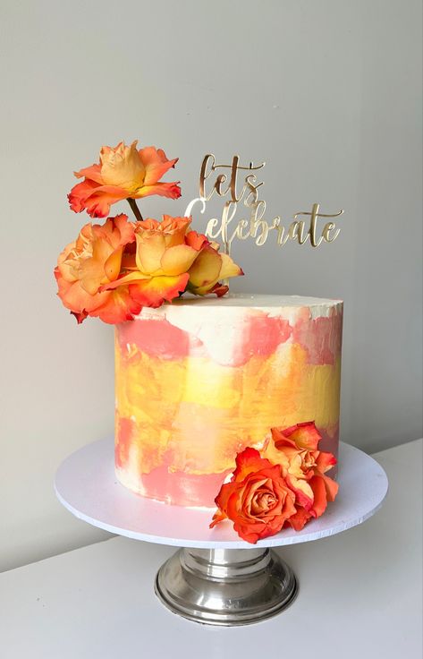 Orange Birthday Cake For Women, Sunset Cake Design, Purple And Orange Cake, Orange Color Cake, Bright Birthday Cakes, Sunset Cake, Orange Birthday Cake, Orange Cakes, Fall Birthday Cakes