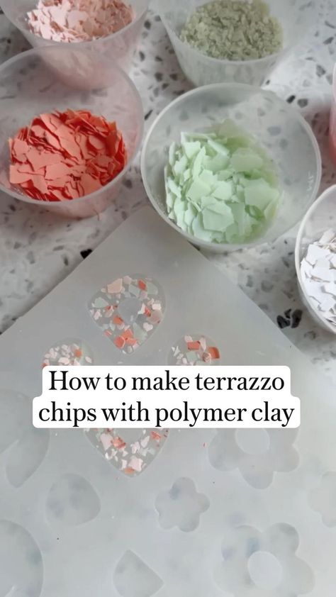 How to make terrazzo chips with polymer clay in 2022 | Polymer clay crafts, Clay jewelry diy, Polymer clay How To Make Polymer Clay Shiny, Scrap Polymer Clay Ideas, Coloring Polymer Clay, Polymer Clay Tutorial Videos, Resin Earings Idea, Polymer Clay Art Projects, Polymer Clay Charms Tutorial, How To Make Polymer Clay, Polymer Clay For Beginners