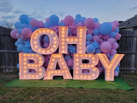 Marquee Name With Balloons, Marquee Letters Gender Reveal, Marquee Letters With Balloons, Balloon Wall Gender Reveal, Gender Reveal Marquee Letters, Big Balloon Gender Reveal, Love Marquee Letters With Balloons, Letter Mosaic, Angel Baby Shower