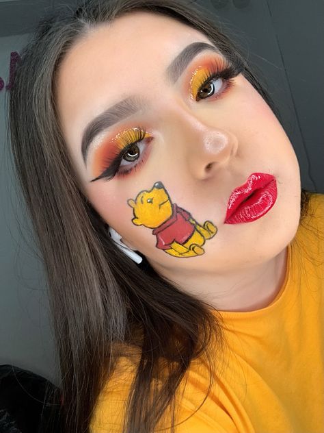 Winnie The Pooh Makeup Ideas, Winnie The Pooh Eye Makeup, Winnie The Pooh Makeup Looks, Cartoon Inspired Makeup, Winnie The Pooh Inspired Makeup, Pooh Bear Makeup, Winnie The Pooh Makeup Halloween, Winnie The Pooh Face Paint, Winnie The Pooh Makeup