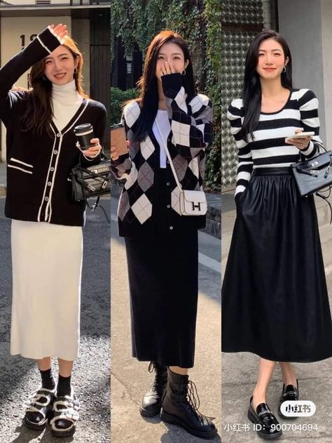 Midi Skirt Outfit Korean, Korean Midi Skirt, Skirt Outfit Korean, Skirt Outfits Korean, Korean Fashion Fall, Modest Outfit Ideas, Money Outfit, Korean Outfit Street Styles, Modest Outfit