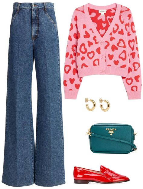 Teal Bag, Heels Pink, Bag Outfit, Fabulous Clothes, Heart Sweater, Fall Outfits For Work, Street Style Trends, Red Heels, Red Hearts