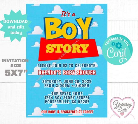 EDITABLE It's a Boy Story Baby Shower Invitation Template - Etsy Canada January Baby Shower Ideas, January Baby Shower, Toy Story Baby, January Baby, Printable Toys, Baby Shower Photos, Boy Baby Shower Themes, Baby Shower Invitation Template, Baby Shower Inspiration