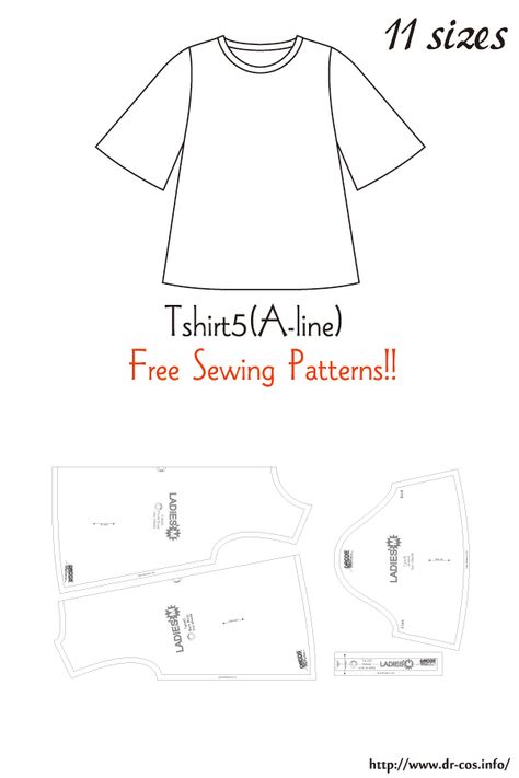 This is the pattern of a Tshirt5(A-line).   inch size(letter size) Children's-4,8,10/Ladies'-S,M,L,LL/Men's-S,M,L,LL   cm size(A4 size) Children's-100,120,140/Ladies'-S,M,L,LL/Men's-S,M,L,LL Sleeveless Shirt Pattern, Pola Kaftan, Clothes Clipart, Dance Pattern, Sewing Tshirt, Dress Sewing Patterns Free, Sewing Patterns Free Women, Sewing Top, T Shirt Sewing Pattern