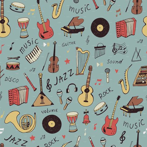 Concert Drawing Easy, Music Instruments Illustration, Musical Instruments Illustration, Musical Instruments Art, Publicity Ideas, Instrument Illustration, Music Instruments Kids, Music Paintings, Music Pattern