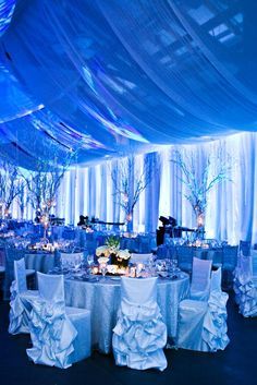 Ice blue party theme on Pinterest | Ice Blue Weddings, Minneapolis ... Ice Blue Weddings, Winter Table Decorations, White Chair Covers, Blue Wedding Centerpieces, Winter Schnee, Quinceanera Themes, Winter Table, Party Table Cloth, Winter Wonderland Wedding