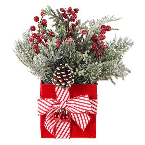 Celebrate the season with a burst of festive warmth! This charming Christmas Floral Arrangement captures the spirit of the holidays with vibrant red berries and classic pinecones, nestled perfectly in a striking red metal pot. Made of plastic material, it comes to life with lush greenery that never wilts. Ideal for adding a touch of seasonal cheer to your living room, dining table, or office desk, this arrangement is a timeless holiday decor piece. Its beautiful design brings a festive touch to any space, spreading joy and holiday spirit. Vibrant red berries and classic pinecones. Includes lush, everlasting greenery. Housed in a striking red metal pot. Perfect for any holiday decor setting. | Red Berry & Pinecone Arrangement In Red Metal Pot, 15", Plastic Pointsetta Centerpieces Christmas, Small Christmas Floral Arrangements, Small Christmas Arrangements, Christmas Dining Table Decorations, Holiday Party Centerpieces, Christmas Vegetables, Holiday Flower Arrangements, Christmas Centerpiece Ideas, Dining Table Decorations