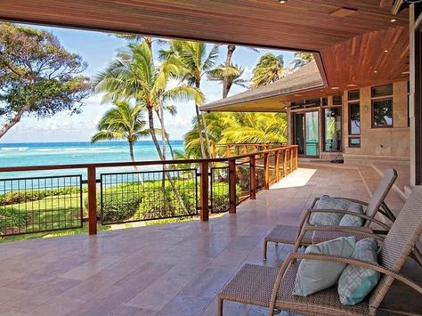 Dream Beachfront Home Tropical Beach House Design, Hawaii Beach House, Tropical Beach Houses, Tropical Interior Design, Opulent Interiors, Beachfront Home, Beach Pink, Rest House, Hawaii Beach