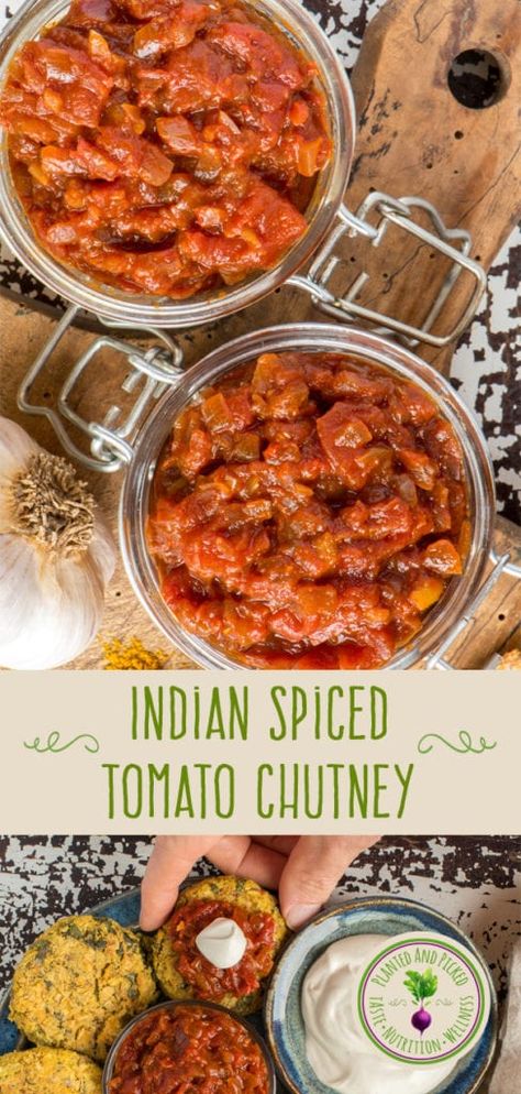 Indian Chutney Recipes, Tomato Chutney Recipe, Chickpea Coconut Curry, Roasted Garlic Hummus, Cracked Wheat, Tomato Chutney, Chickpea Curry, Indian Street Food, Chutney Recipes