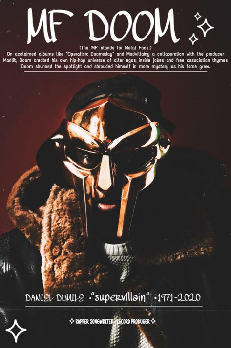 Mf Doom Prints, Mf Doom Poster, Doom Poster, Rap Posters, Dorm Room Posters, Music Poster Design, Mf Doom, Dorm Posters, Marvel Posters