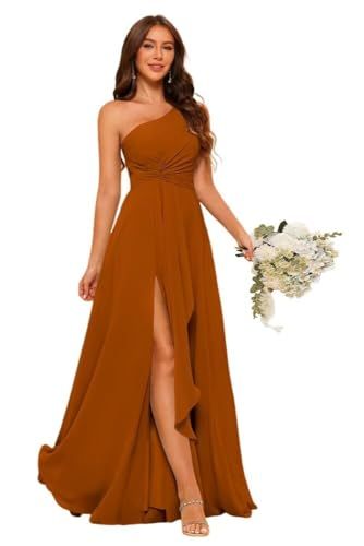 Chiffon Nightgown, Burnt Orange Bridesmaid Dresses, Maid Of Honor Dress, Orange Bridesmaid, Orange Bridesmaid Dresses, Bridesmaid Dresses Long, One Shoulder Bridesmaid Dresses, One Shoulder Bridesmaid, Maid Of Honour Dresses